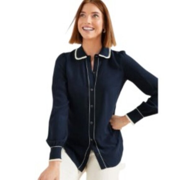 NWT Talbots Tipped Soft Top Blouse XSmall - Picture 1 of 6